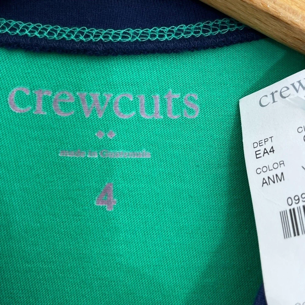 NWT Crewcuts Girls Size 4 Striped Soft Cotton Dress Green Navy Short Sleeve New